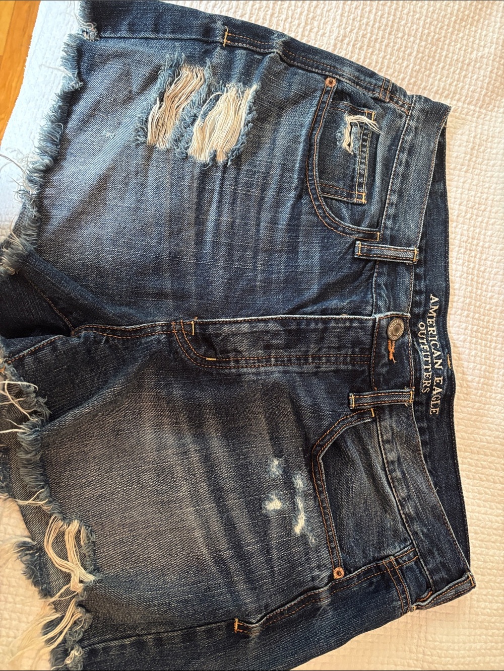 American Eagle Outfitters Distressed Dark Blue Denim Jean Shorts